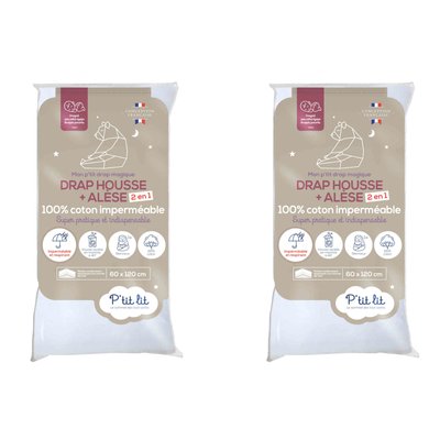 Drap housse alèse 2 en 1 imperméable (lot de 2) P'TIT LIT
