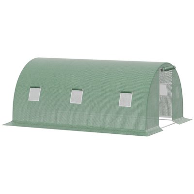 Serre tunnel 13,5 m² dim. 4,5 x 3 x 2 m - 6 fenêtres, porte - acier PE vert OUTSUNNY