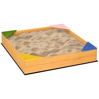 Bac à sable carré en bois pour enfants 109 x 109 x 19,8 cm bois naturel OUTSUNNY