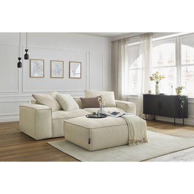 Canapé droit fixe 3 places en velours côtelé avec pouf, BOHEME BOBOCHIC