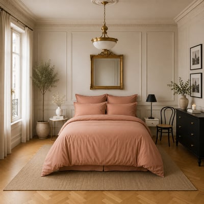 Housse de couette en satin de coton lavé unie, DESIR BATON ROUGE