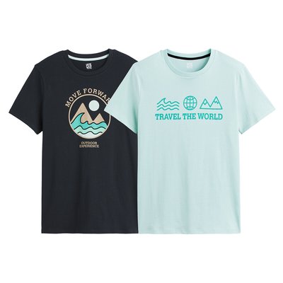 Pack of 2 T-Shirts in Printed Cotton with Crew Neck LA REDOUTE COLLECTIONS