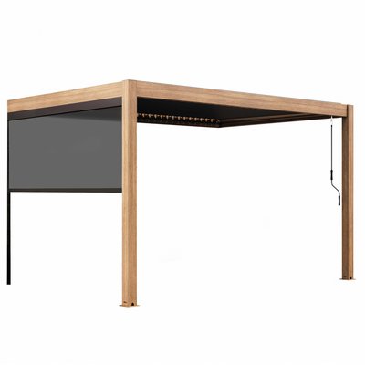 Pergola bioclimatique autoportée 4x3 m effet bois en aluminium 1,2 ou 3 stores, ATHENES OVIALA