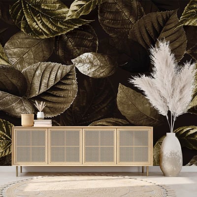 Papier peint panoramique feuilles metallisees HEXOA