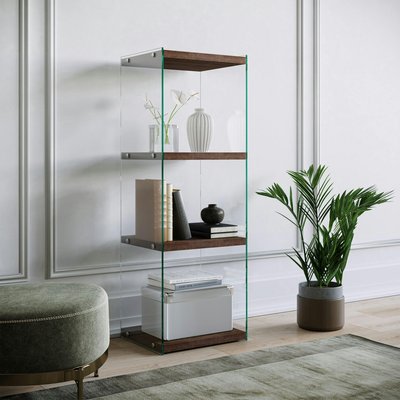 Colonne vitrine design - bois brun, 4 plateaux LHASA PIER IMPORT