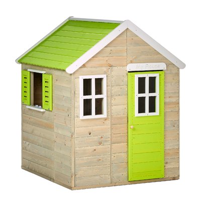 Maison de jardin enfant extérieur - Cabane en Bois avec plancher - Toit étanche - Vert et Blanc KANGUI