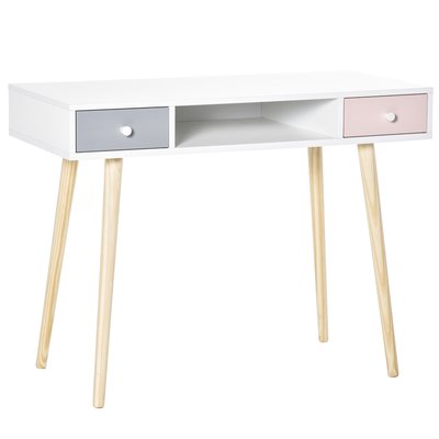 Bureau enfant style scandinave 2 tiroirs blanc MDF et pin HOMCOM