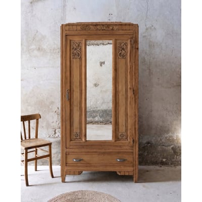 Armoire Art Nouveau en bois avec miroir Blandine N°517 - Bon état DEBONGOUT