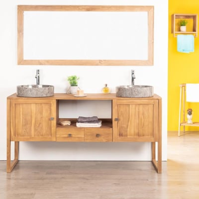 Meuble en teck massif rectangle double vasque 165 cm THÉA WANDA COLLECTION