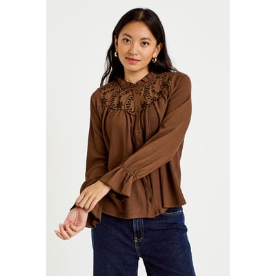 Blouse droite manches longues plissée CACHE CACHE