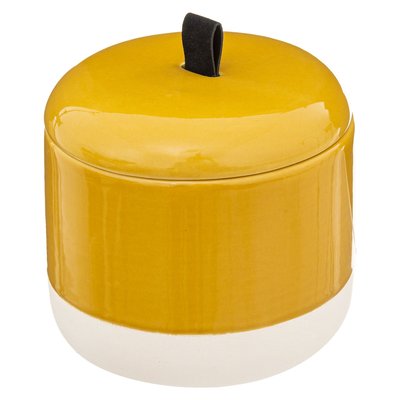 Boîte à coton en céramique jaune, blanc et noir ATMOSPHERA
