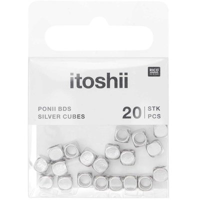 Itoshii pack de 20 perles Ponii cube couleur argent RICO DESIGN