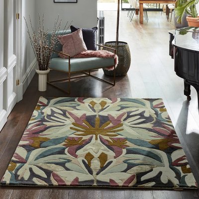 Tapis salon et chambre fait à la main en laine motif floral MELORA UN AMOUR DE TAPIS