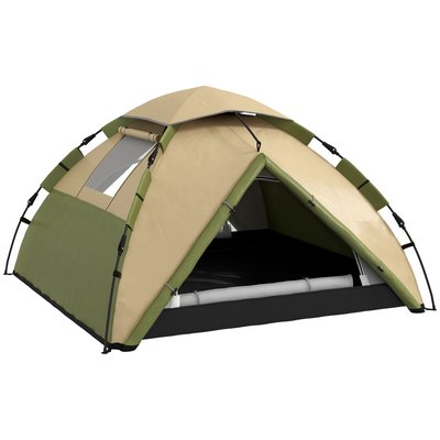 Tente de camping familiale 3-4 pers. dôme étanchéité 2000 mm sac vert marron OUTSUNNY