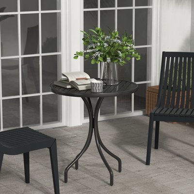 Table de jardin ronde Ø 66 cm acier plateau à lattes noir OUTSUNNY