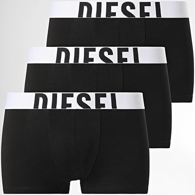 Lot de 3 boxers classiques en coton noirs unis à ceintures blanches DIESEL