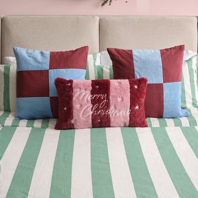 Merry Christmas Faux Fur Stripe Cushion FURN.