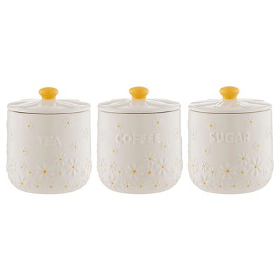 Set of 3 Daisy Tea, Coffee, Sugar Storage Canisters PRICE & KENSINGTON