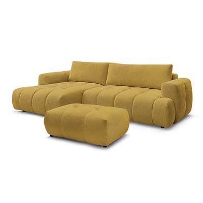 Canapé d'angle convertible 3 places en tissu lisse avec pouf, FUJI BOBOCHIC