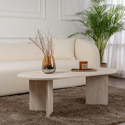 Table basse ovale effet travertin - pieds en V MARFA PIER IMPORT