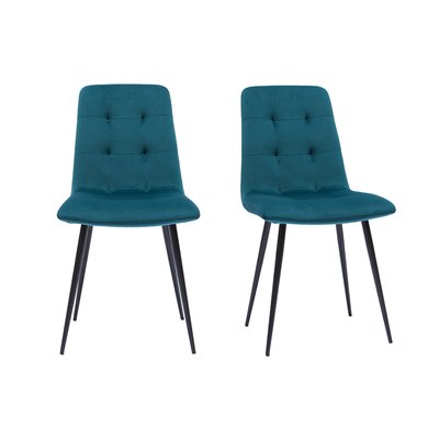 Chaises en tissu velours gaufré bleu canard et métal noir (lot de 2) ESCAPE MILIBOO