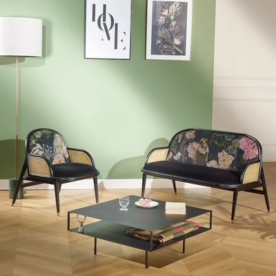 Banquette 2 places en chêne couleur noire et tissus MARCEL ROBIN DES BOIS