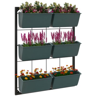 Jardinière murale 3 étages 6 bacs dim. 52L x 14l x 66H cm vert OUTSUNNY