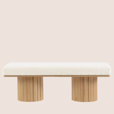Banc 2 places en bois clair et tissu bouclette écru L120 - FLORIAN HELLIN, DEPUIS 1862