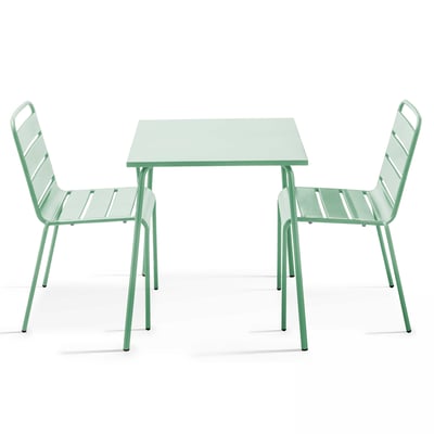 Salon de jardin table carrée et 2 chaises en métal, PALAVAS OVIALA