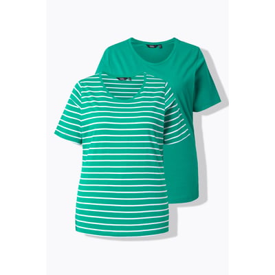 T-shirts en lot de 2, uni/rayures ULLA POPKEN