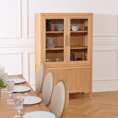 Vaisselier en chêne style contemporain, 4 portes, 3 étagères TENNESSEE ROBIN DES BOIS