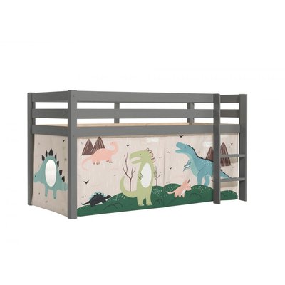 Lit Enfant Surélevé + Rideau en parties Dinos VIPACK