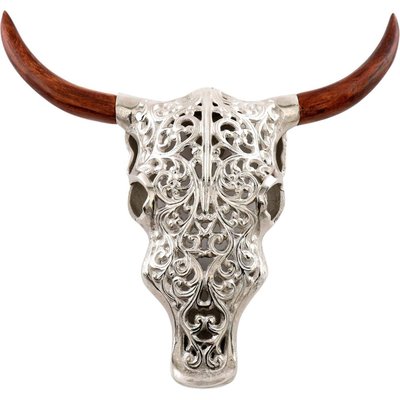Tête de buffle en aluminium et bois de manguier 42 cm JARDINDECO