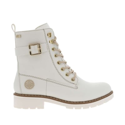Bottines blanc cassé à talon décroché bas et à lacets ronds et zip latéral RIEKER