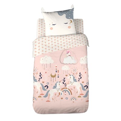 Parure de lit enfant Licorne avec poche doudou - 100% polyester 72g/m² TOILINUX