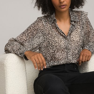 Animal Print Shirt with Long Sleeves LA REDOUTE COLLECTIONS