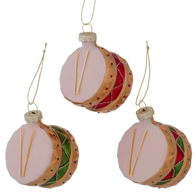 Set de 3 boules de Noël en verre laqué tambours 7x6x5cm WADIGA