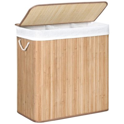 Panier à Linge en Bambou 3 Compartiments avec Couvercle et Poignées, 150L - L60 x H61,5 cm CALICOSY