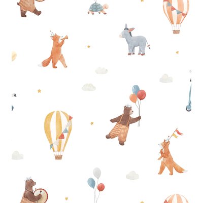 Papier peint enfant motif animaux et montgolfières GENTLE FRIENDS LILIPINSO