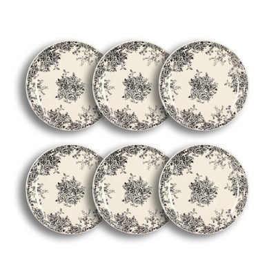 Lot de 6 assiettes plates en grès 26cm, FLORALI NOVASTYL