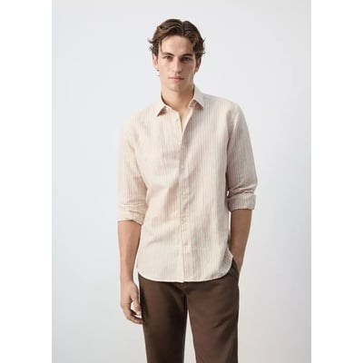 Chemise à rayures en mélange de lin et coton MANGO MAN
