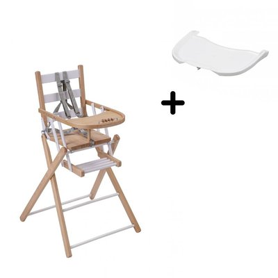 Pack Chaise haute pliante Sarah Hybride blanc et sa tablette blanche amovible COMBELLE