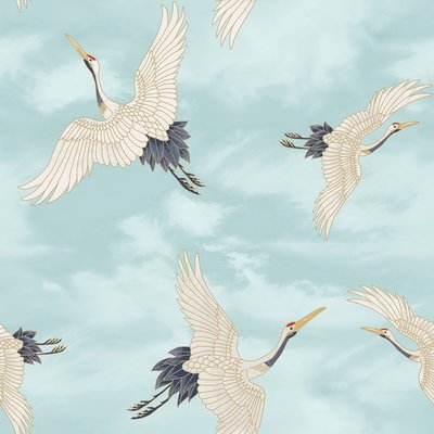 Cranes Duck Egg Wallpaper CATHERINE LANSFIELD