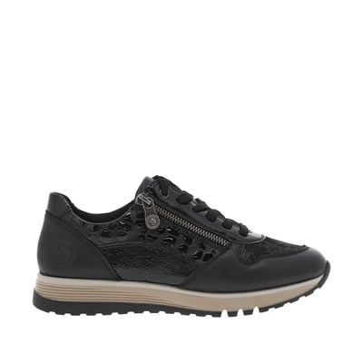 Baskets running noires à semelles plates avec lacets noirs plats et zip RIEKER