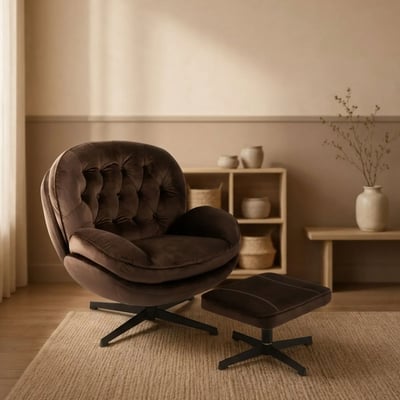Fauteuil relax et son repose pied tissu et métal - LOUNGE HELLIN, DEPUIS 1862