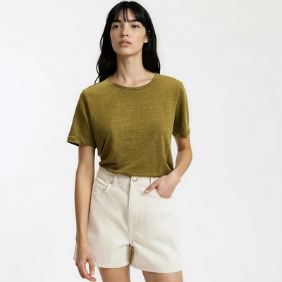 T-shirt en lin col rond manches courtes LA REDOUTE COLLECTIONS