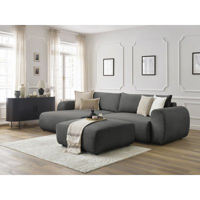 Canapé d'angle convertible 5 places en tissu lisse avec pouf, LUCIEN BOBOCHIC