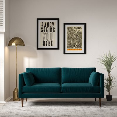 Gabriela Modern Velvet 3 Seater Feather Sofa with Dark Wood Legs SO'HOME