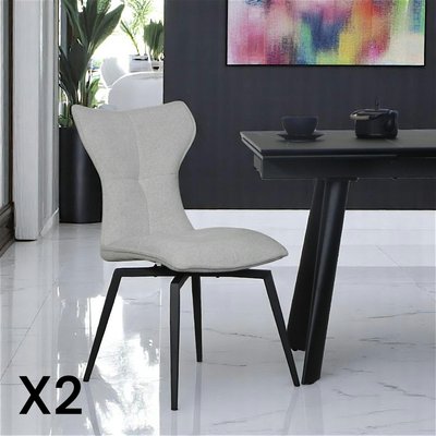 Chaise beige pivotante en velours avec passepoil (lot de 2) LOMBARDIE PIER IMPORT