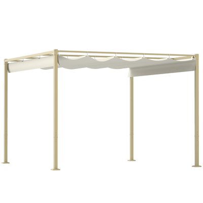 Pergola rétractable 3 x 3 m acier époxy beige polyester 180 g/m² UPF30+ kaki OUTSUNNY